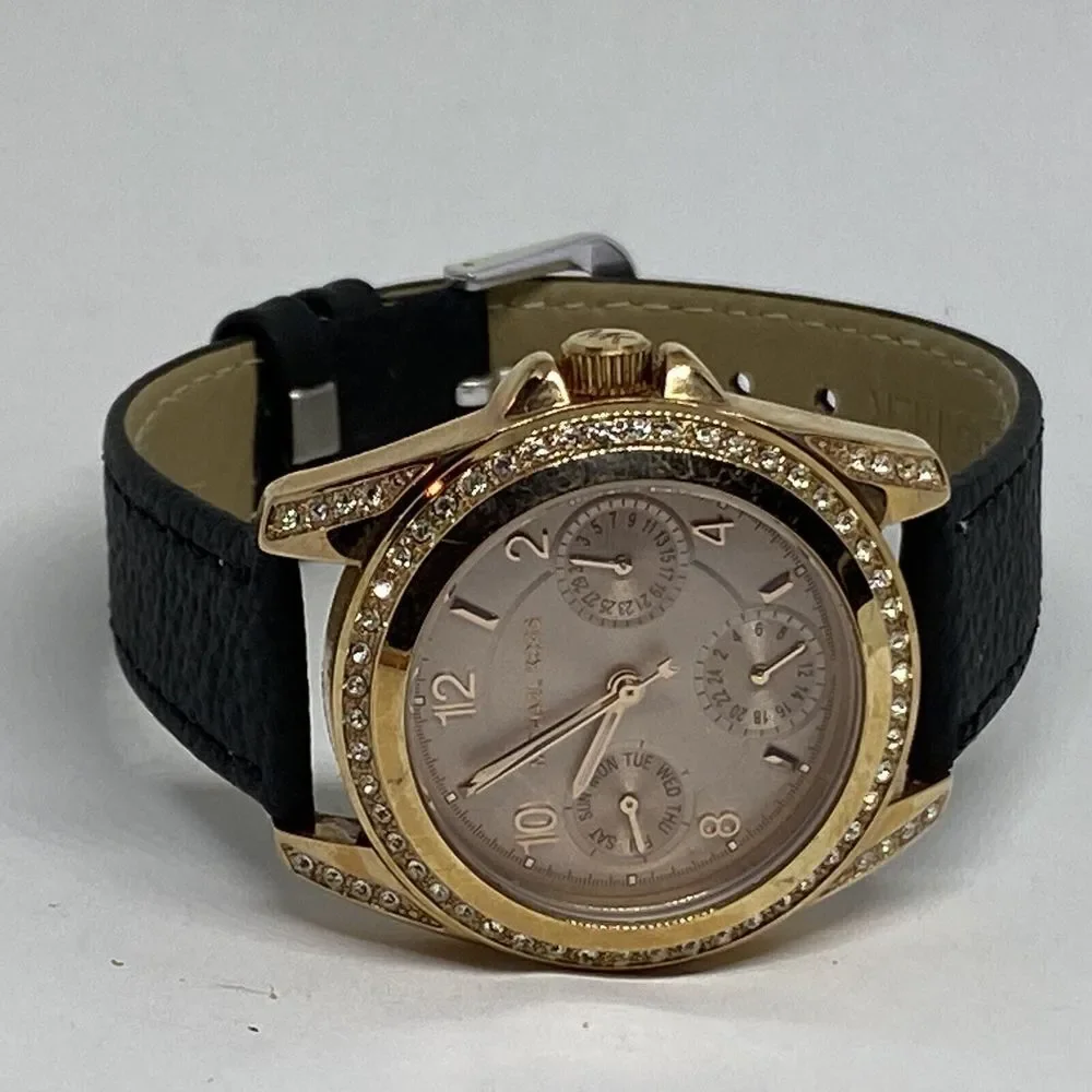 Michael Kors Blair MK6175 Women's Black Leather Analog Quartz Dial Watch EY674